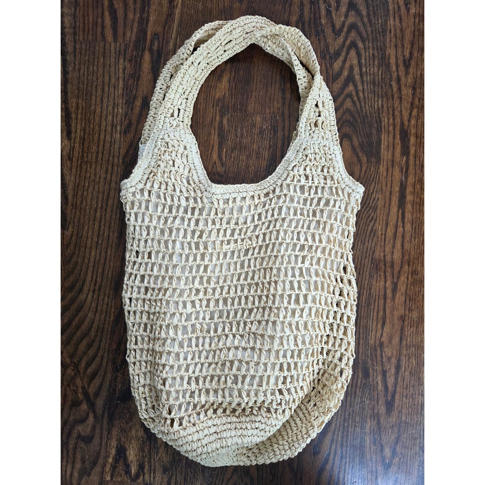 Haute Hippie Crochet Mesh Beach Tote Bag - Cream Boho Woven Hobo